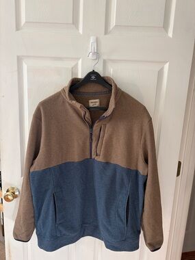 Men's Two-Tone Quarter-Zip Pullover Sweater - Brown & Blue